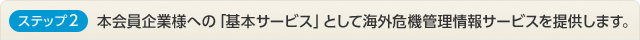 ステップ2：本会員企業様への「基本サービス」として海外危機管理情報サービスを提供します。